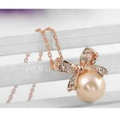 パール リボン ネックレス ローズゴールド 真珠 EARTHER RING