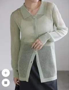 select MOCA 襟付きメッシュリネンカーディガン ミント