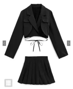 リボンクロップド丈ジャケット×プリーツスカートセットアップ〔at2340〕