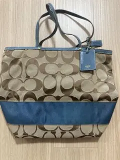 Coach ロゴプリント トートバッグ ベージュ/ブルー