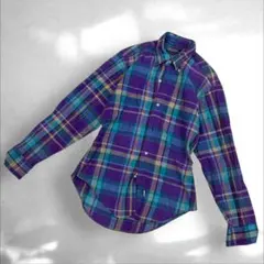 ポロバイラルフローレン　長袖ボタンダウンシャツ　チェックパープル春物14（B3
