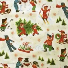 USA コットン マイケルミラー クリスマス 遊ぶ子供達　クリーム　生地　ハギレ