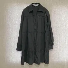 美品✦ZARA ティアードシャツワンピース M 黒ブラック ドット