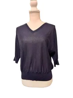 GREEN LABEL RELAXING ネイビー Vネック 五分袖ニット