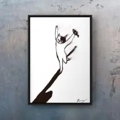 ★A4フレーム付き★オリジナル アートポスター ESCAPE 猫 インテリア