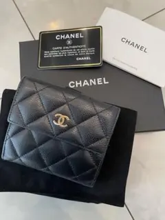 CHANEL マトラッセ　ブラックレザー 二つ折り財布