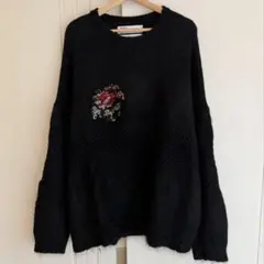 ダイリク Flower Cross Emboidery Border Knit