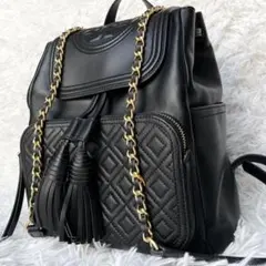 美品★トリーバーチ　フレミング　リュック　チェーン　レザー　ブラック