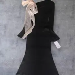 新品未使用✨SNIDEL ショルダーリボンニットワンピース BK F