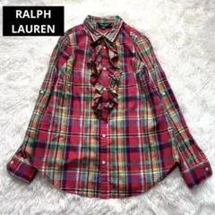 ラルフローレン フリル チェックシャツ ブラウス キッズ 大人OK 14 150