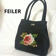 フェイラー　ハンドバッグ　手提げ　刺繍　花柄　ブラック　シュニール織