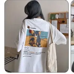 ホワイト　トムとジェリー　半袖Tシャツ　ユニセックス　韓国　オルチャン