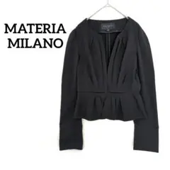 MATERIA MILANO ノーカラージャケット 38 ブラック ペプラム