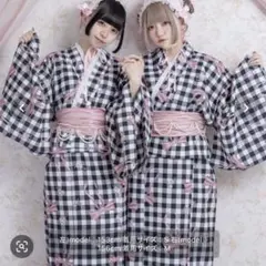 【Pal elfy】プリンセス浴衣セット　ギンガムチェック　地雷系　浴衣ワンピ Pal elfy】プリンセス浴衣セット ギンガムチェック 地雷系 浴衣ワンピ