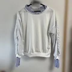 新品　 ホワイト ストライプインナー付き長袖トップス