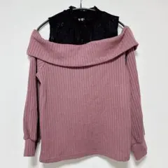 SUREVE シュレーヴ オフショル 黒レース リブニット ピンク L ガーリー