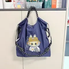 ラブブ エコバッグ トートバッグ ショルダー付き 刺繍 大容量Lサイズ