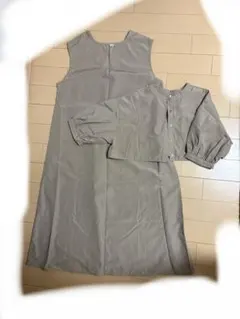 ベージュ バルーンスリーブ ロングワンピース アンサンブル ベージュワンピース