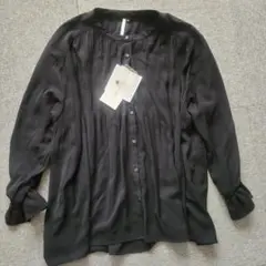 VanillaStudio キャザーブラウス プリーツブラウス 黒 3L