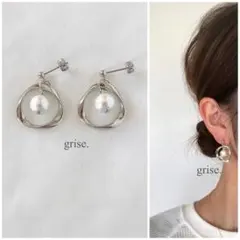 258 ひねり　シルバーリング　コットンパール　ピアス　イヤリング　ハンドメイド