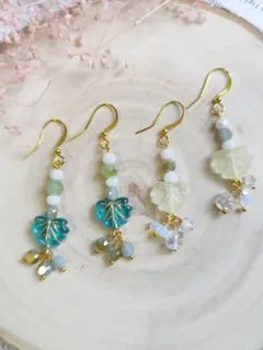 2ペアセット　フックピアス　花モチーフピアス　まとめ売りピアス　アクセサリー