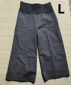 ダークグレー ワイドパンツ ヘリンボーン柄 L