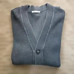 美品☆GUメンズ グレー リブ編み カーディガン