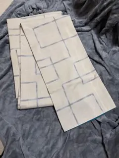 未使用 小紋 しつけ糸付き 格子 幾何学模様 ベージュ モダン着物