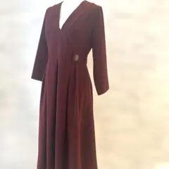 ★【ZARA WOMAN】★バーガンディ Vネック ロングワンピース