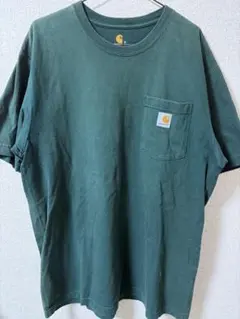 カーハート Tシャツ モスグリーン ポケT 刺繍ロゴ L相当