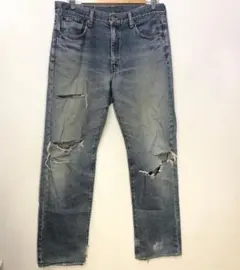 ★BOBSON デニムパンツ ダメージ加工 インディゴブルー