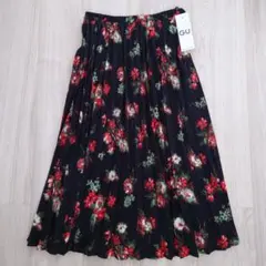 GU プリーツスカート ブラック 花柄 S
