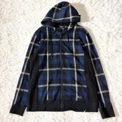 極美品 ブラックレーベルクレストブリッジ フルジップパーカー チェック 紺系