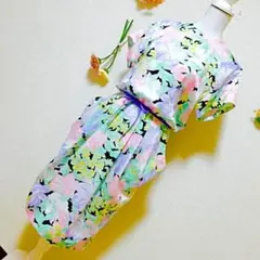 ヴィンテージ ワンピース 花柄 パステルカラー フラワー 美品 レア ブラック