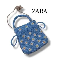 ZARA　花柄ビーズバッグ　2way ライトブルー