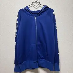 袖ロゴ ジップアップパーカー ブルー SHEIN