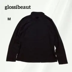 glossibeaut ハイネック ニット ダークグレー M 薄手 ストレッチ