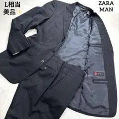 美品✨ZARA MAN スーパー110sスーツ セット L相当 黒ストライプのサムネイル