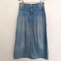 マックハウス NAVY ストレッチ デニムロングスカート M 美ライン スリット