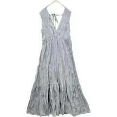 w closet しわ加工後ろリボンカシュクールワンピース　 ブルー　ティアード