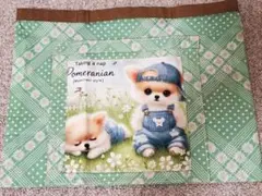 草原でポメラニアhandmadeコンビニエコバッグ