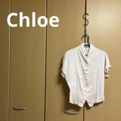 Chloeクロエゴルフ半袖シャツ ブラウス ペールピンク 刺繍入りシルク　絹のサムネイル