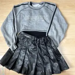 ANAPGIRL ライン入りショート丈トレーナー×タンク　レザースカートセット