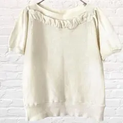 半袖 サマーニット シースルー パフスリーブ ボートネック ストレッチ リブ