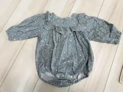 グレー 花柄 長袖ロンパース