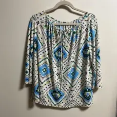 【美品】TABASA タバサ　鮮やか七部袖チュニック ターコイズブルー36