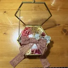 リングピロー 六角形 ガラスケース ピンク