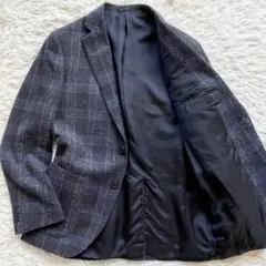 美品 メーカーズシャツ鎌倉 カシミヤ ツイードジャケット チェック ブルー系
