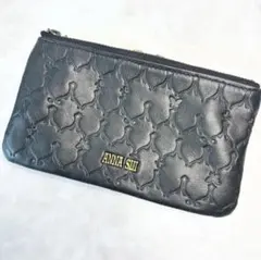 極美品 ⭐︎ ANNA SUI がま口 ダマスク柄 バタフライ柄 型押し 財布 黒
