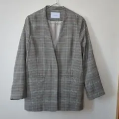 チェック柄 ノーカラージャケット